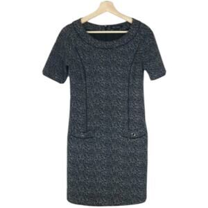White House Black Market Tweed Sheath Dress Pockets Short Sleeves Black Sz 8